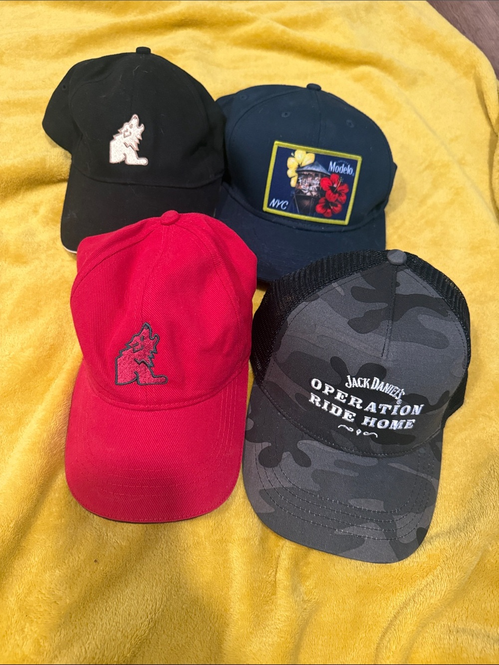 Jack Daniel's Camo Trucker Hat + Assorted Caps Bundle